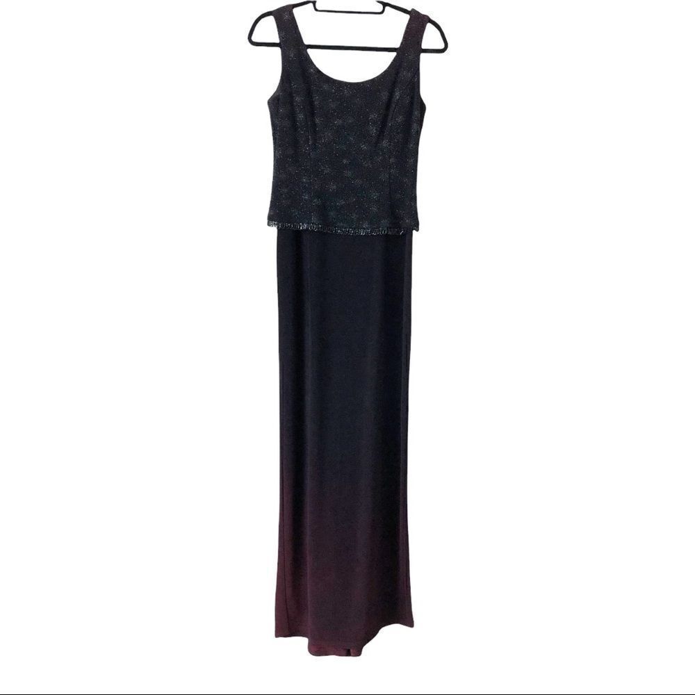 Scott McClintock Black/Burgundy Embellished/Beaded Formal Maxi Dress Size 8